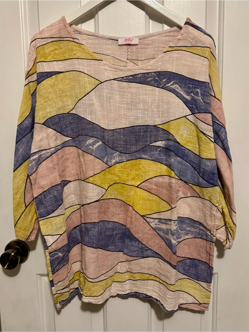 Yolly Italy | Gilli Wave-Print Lightweight Blouse - Pink, Blue & Yellow